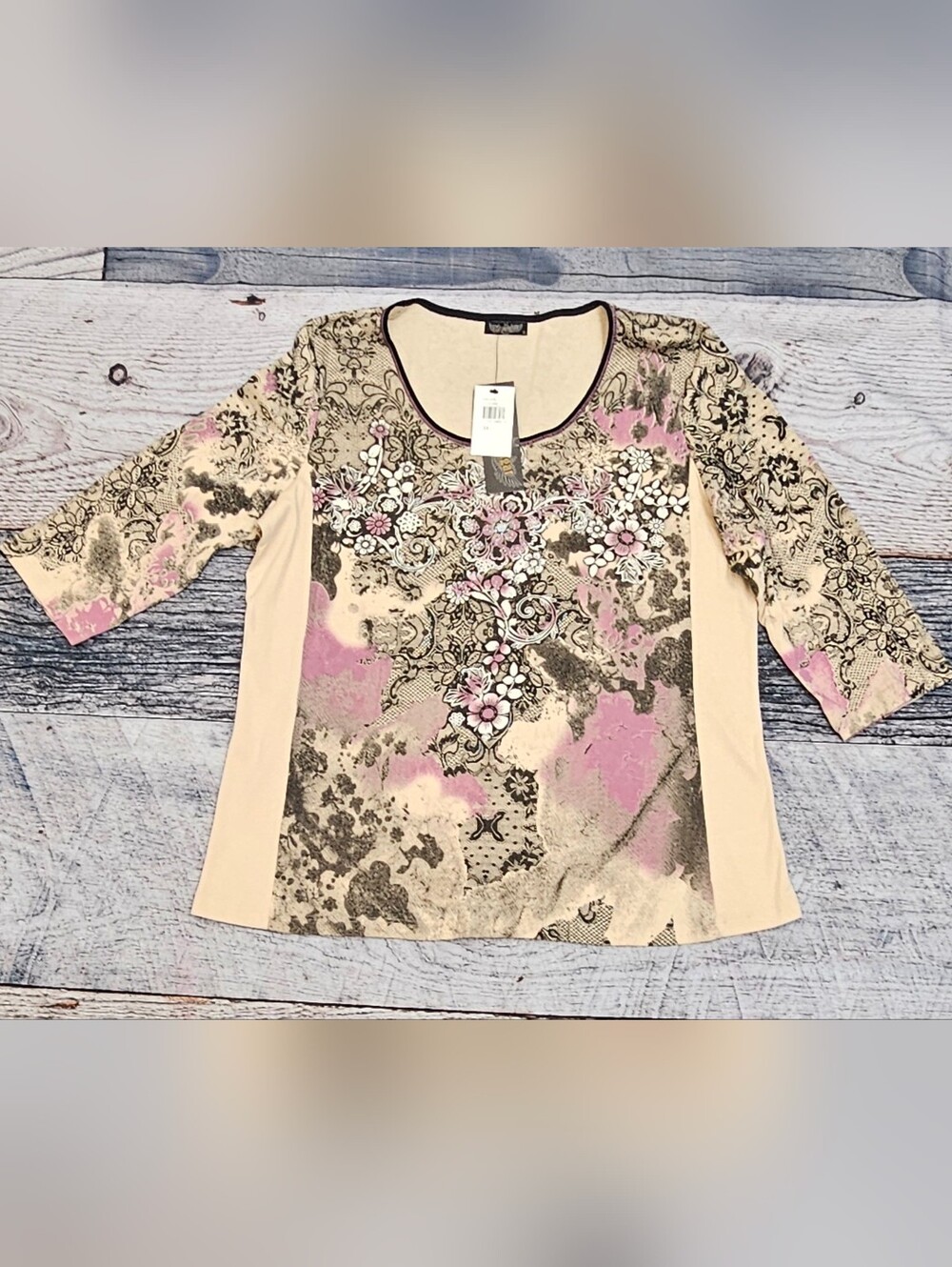 Vintage Vanilla Sugar Women's Size 3X Cream Floral Y2K Rhinestone 3/4 Sleeve